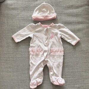 Little Me Pink Ruffle Footed One-Piece with Matching Hat